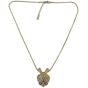 Puffy Heart Crystal Rhinestone Pavé Snake Chain Pendant Gold Tone 19” Necklace